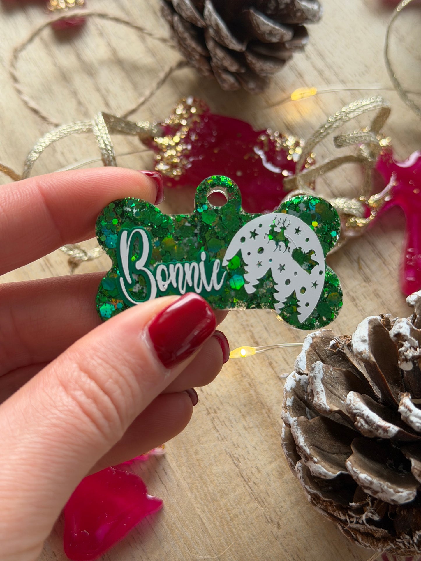 Christmas Pet Tags (green glitter)
