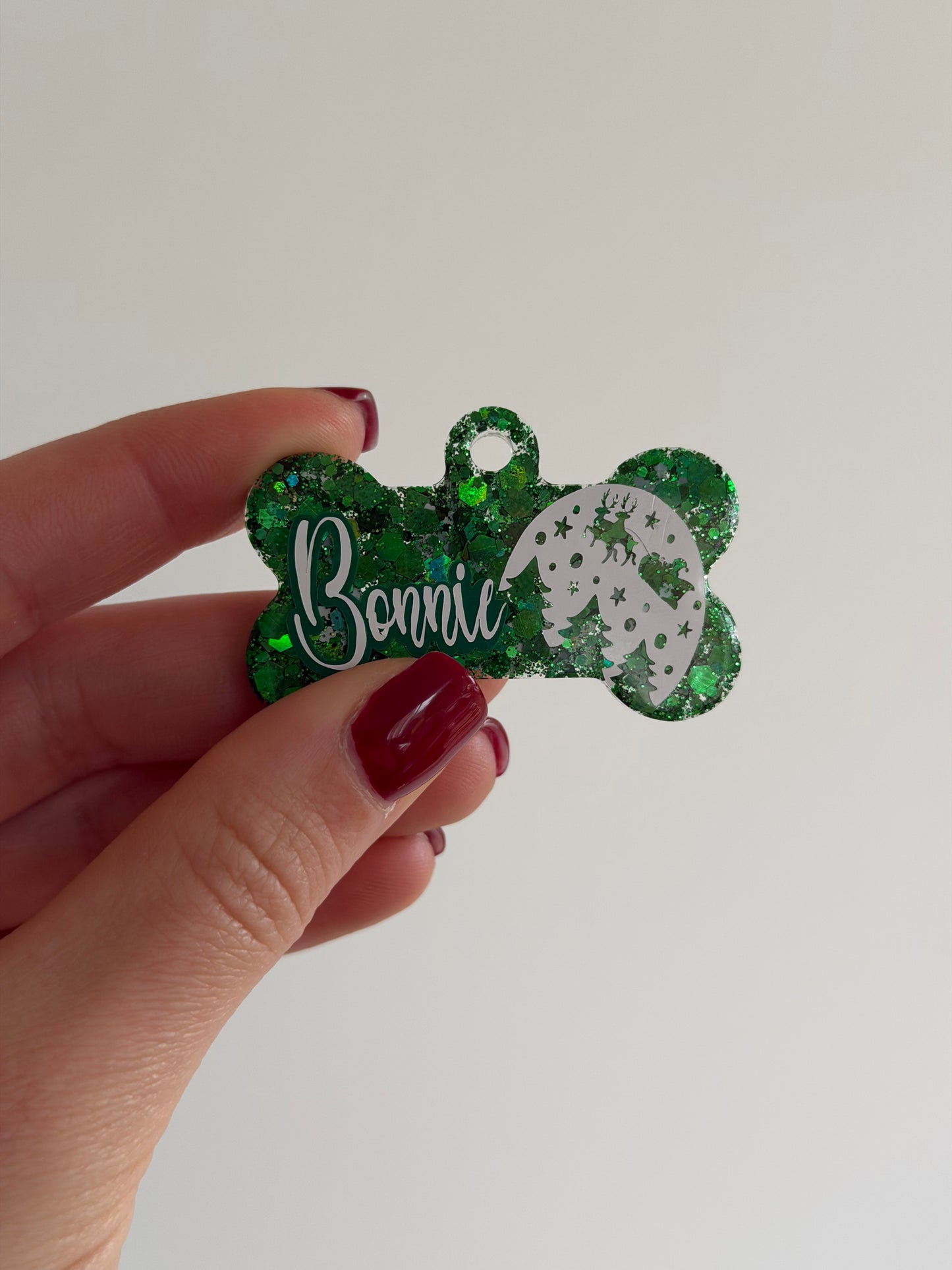 Christmas Pet Tags (green glitter)